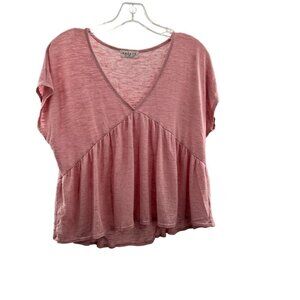 Velvet by Graham Spencer V-Neck Short Sleeve Ruffle Top Pink Women's Size XS